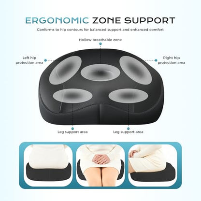 Coverado Car Seat Cushion and Lumbar Support Headrest Pillow One Piece, Ergonomic Memory Foam Car Neck Pillow & Back Support, Soft Leather Breathable Driving Seat Cushion Sciatica Pain Relief, Black