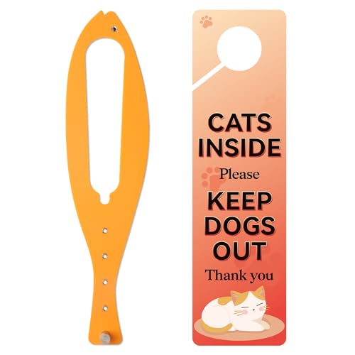 Cat Door Latch, 1 Pcs Cat Door Stopper Pet Door Latch to Keep Dog Out of Litter Box and Food, Door Prop for Cat with 5 Adjustable Size Strap 2.5-6" Wide, No Measuring, Easy to Install, Yellow - color: 1pcs-yellow