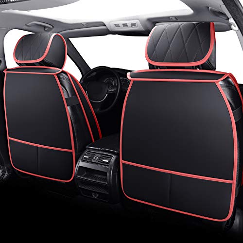 Aierxuan 2 Front Drive Car Seat Covers Waterproof Leather Non-Slip Universal for Honda Civic Ford Escape Edge Fusion Kia Sorento Soul Optima Cadenza Jetta Passat Jeep (2 PCS Front, Black-Red) - color: 2 PCS Front/Black-Red
