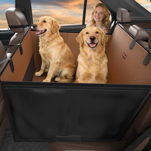 XL Dog Car Seat, Upgraded PU Leather Back Seat Extender with Hard Bottom, Waterproof Pet Car Seat Cover for Large Medium Sized Dog, Pet Hammock for Cars, SUVs, Trucks, Brown - color: Brown, size: XL
