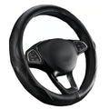 it’s us Premium Leather Steering Wheel Cover - Universal Fit 15 inch with Non-Slip Grip & Gray Stitching - color: black- gray stitching, size: 15 inches