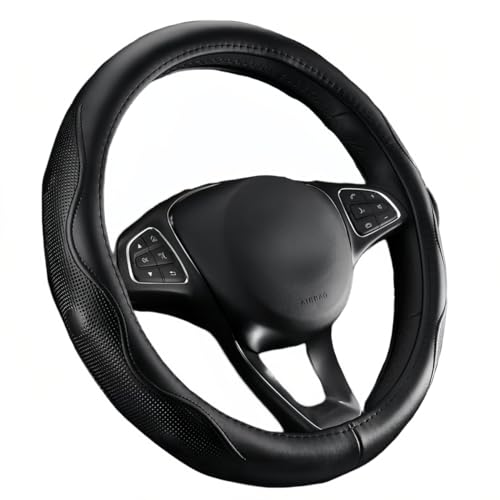 it’s us Premium Leather Steering Wheel Cover - Universal Fit 15 inch with Non-Slip Grip & Gray Stitching - color: black- gray stitching, size: 15 inches