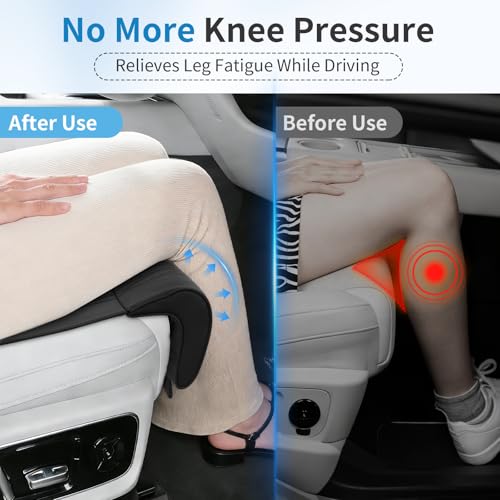 Car Seat Leg Extender Support Pad, Leather Leg Rest Pillow with Breathable Perforations & Memory Foam, Anti-Wrinkle Surface Universal Car Seat Cushions Fit for Most Vehicles, Chairs, Black