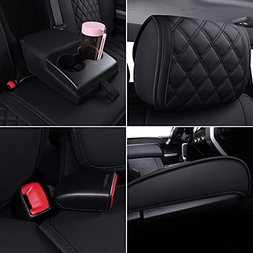 Tundra Seat Covers Compatible with Toyota Tundra 2008-2022 2023 2024 2025 2026 Crewmax Double Cab SR5 Limited Platinum TRD Pro Tundrasine 1794 Edition Waterproof Leather(5 PCS Full Set/Black)