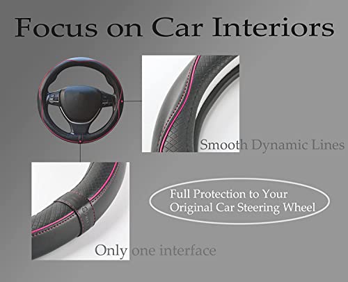 Car Steering Wheel Cover, Anti-Slip, Safety, Soft, Breathable, Heavy Duty, Thick, Full Surround, Sports Style (Black with Pink Line) - color: Black with Pink Line