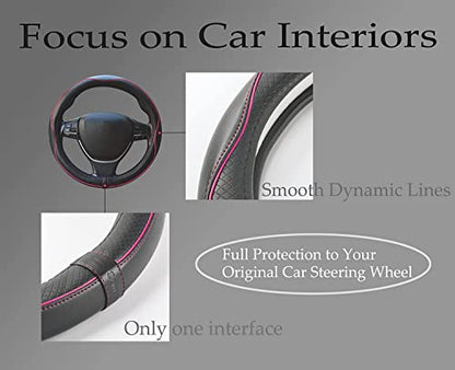 Car Steering Wheel Cover, Anti-Slip, Safety, Soft, Breathable, Heavy Duty, Thick, Full Surround, Sports Style (Black with Pink Line) - color: Black with Pink Line