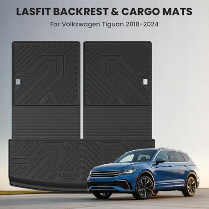 LASFIT Cargo Mat & Seatback Mat for Volkswagen Tiguan 2018-2024(Fit 7 Seats), Custom Fit All-Weather TPE Rubber Backrest & Trunk Mats for VW Tiguan Accessories, Waterproof, Easy to Clean, Black - size: 2)2018-2024|For VW Tiguan|Backrest & Cargo
