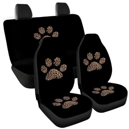 Howilath Brown Leopard Dog Paw Print 4 Pieces Car Seat Covers Full Set Auto Interior Accessories Universal Fit for Most Cars Trucks Suvs Vans - color: Leopard Puppy Footprint Design