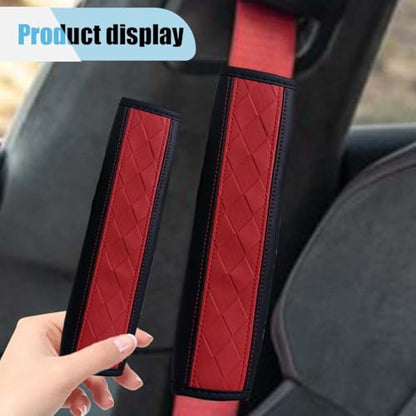 2PCS Car Seat Belt Covers, Embossed Leather Seat Belt Protector Cushion, Driving Comfortable Seatbelt Shoulder Strap, Universal Car Seatbelt Pad Accessories for Protect Shoulder and Neck (Black/Red)