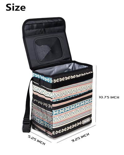 SIBOFUEGO Car Garbage Can Cute - Leak-Proof Car Trash Can with Lid and Storage Pockets, Car Trash Bin for Men and Women, Boho Aztec Essentials: Must-Have Car Interior Accessories (Beige Aztec Motif)