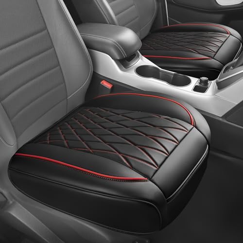 CAR PASS 2 Pack Leather Front Car Seat Covers, Bottom Seat Covers Full Wrapped with Storage Pocket, Anti-Slip PU Seat Protectors,Waterproof Seat Cushion Pad Universal Fit Sedan SUV Truck, Black/Red - color: Black/Red, size: Two Pieces Bottom