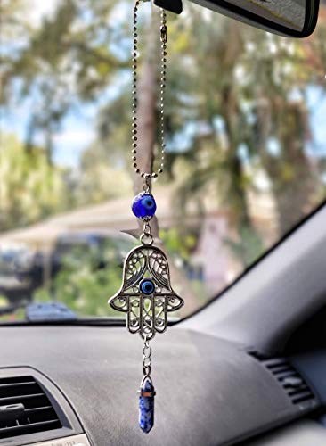 LUCKBOOSTIUM Hand Protection Amulet Car Rearview Mirror Hanging Ornament Evil Eye Charms Accessories Good Luck (2"x11" Blue Spotted Stone) - color: Blue Spotted Stone