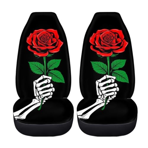 Pehede Car Seat Cover Skeleton Hand Holding Red Rose Front for Cars, Easy to Install Cover Set, Accessories Auto Trucks Van SUV,2 Packs - color: Multi34
