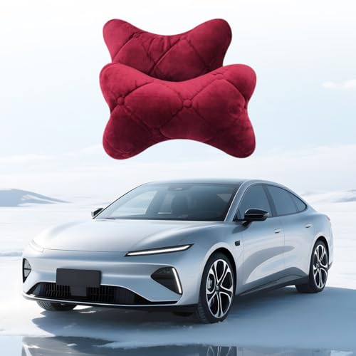 2PCS Car Headrest Pillow, Comfortable Ergonomic Design Vehicle Seat Neck Pillow for Driving Fatigue Relief, Soft Breathable Automotive Interior Head Rest Cushion Pad, Universal Fit (Wine Red) - color: Wine Red