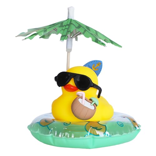 1pc Rubber Duck with Sunglasses, Coconut, Skateboard, Swim Ring, Umbrella -PVC Mini Duck Dashboard Decorations and Car Gifts, Multi-Purpose Rubber Ducky for Car, Desk, Home Decor - color: Style17