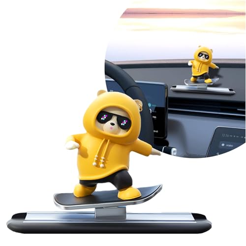 Yellow Skateboard Bear Car Decor Bobblehead Car Dashboard, Car Dashboard Accessories,Funny Cut Gifts for Women Men Boyfriend Girlfriend Car Swinging Ornament - Universal