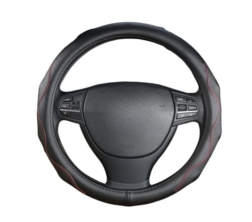 Leather with Silicone Steering Wheel Cover for Dodge Ram 1500 2500 3500 Chrysler Pacifica Ford F-150 F-250 F-350 Expedition (Black-red Stitching, 15.5-16 inch) - color: black-red stitching, size: 15.5-16 inches