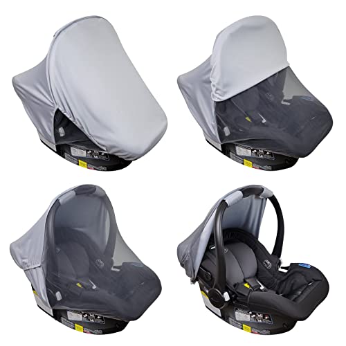 Summer Baby Car Seat Cover | 2-in-1 Breathable Carseat Sun Shade & Mosquito Net | UV Protection Lightweight Canopy Covers for Infant Girls | Bug Net Mesh for Warm Weather (Pink) - color: Pink