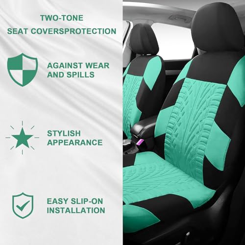 17 Car Seat Cover Full Set for Women,Universal Car Seat Cover,Plush Steering Wheel Cover,Fluffy Soft Wool Handbrake Gear,Suspension Accessories Full SUV (Patterned Mint Green) - color: Patterned Mint green