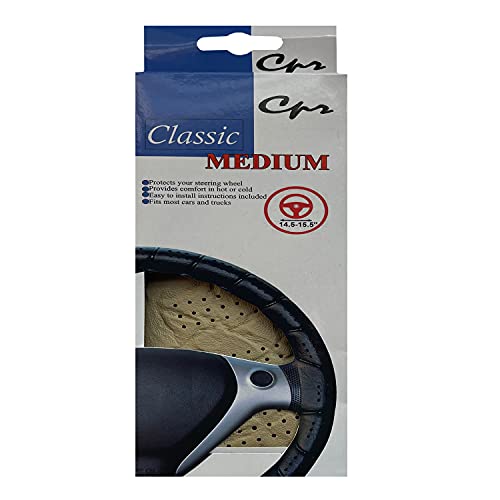 C.P.R. DIY Classic Grip Synthetic Leather Old School Wrap Steering Wheel Cover (Medium (14.5"-15.5" ND), Beige)