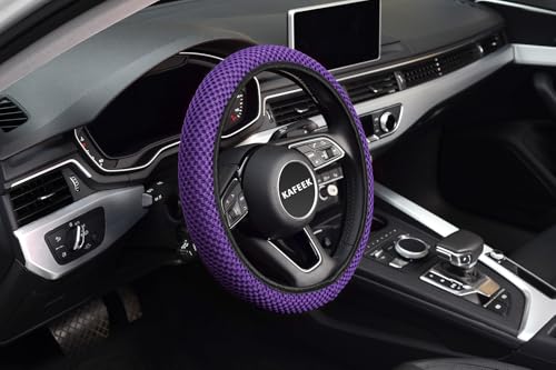 KAFEEK Elastic Stretch Steering Wheel Cover 15 Inch, Breathable Ice Silk Microfiber, Non-Slip Grip, Warm in Winter and Cool in Summer, Odorless, Car Accessories Fit Cars, SUVs, Purple - color: purple