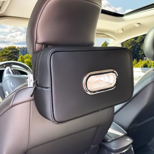 Noaman Upgraded Large Car Tissue Holder Premium PU Leather Tissues Box Cover Backseat Rectangular Napkin Holder for Car Fits for 120 Standard Kleenex Tissues Box for Car Organization Accessories Black - color: Black
