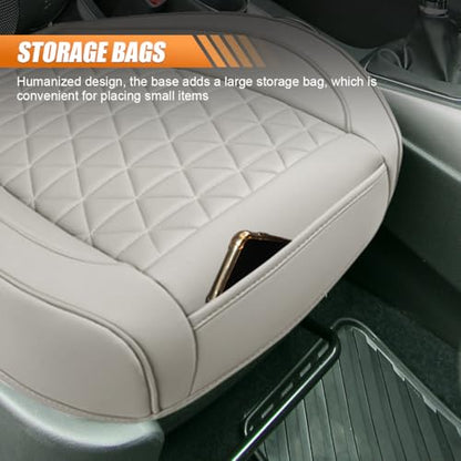 Luxury Faux Leather Car Seat Cover, Anti-Slip Waterproof Universal Front Bottom Seat Protector with Storage Pocket, Triangular Pattern Vehicle Seats Cushion for Sedans, SUVs, Trucks (Grey) - color: Grey