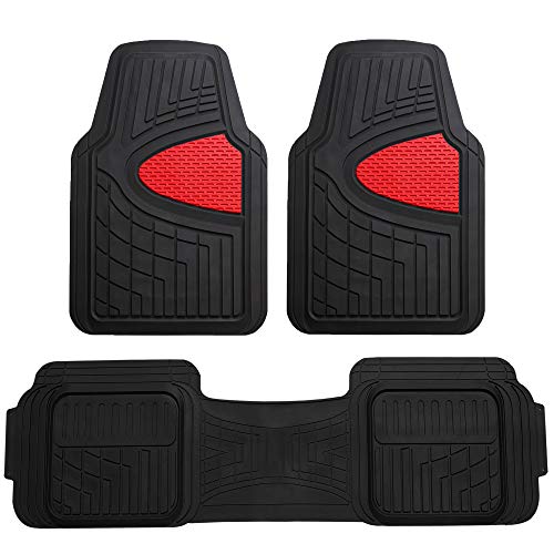FH Group Car Floor Mats - Heavy-Duty Rubber Floor Mats for Cars, Universal Fit Full Set, Trimmable Automotive Floor Mats, Climaproof Floor Mats for Most Sedan, SUV, Truck Floor Mats Red - color: Red