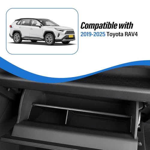 Glove Box Organizer for T-oyota RAV-4 2019-2025, Center Console Storage Divider Tray with 3 Compartments - ABS Plastic Insert for Passenger Side Glove Compartment