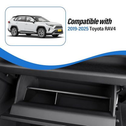 Glove Box Organizer for T-oyota RAV-4 2019-2025, Center Console Storage Divider Tray with 3 Compartments - ABS Plastic Insert for Passenger Side Glove Compartment