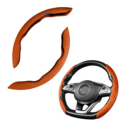 Car Steering Wheel Cover, Microfiber Suede Leather and Carbon Fiber Double Sided Design, Warm in Winter and Cool in Summer, Breathable Non Slip Segmented Protector for Most Cars (Turn Fur/Brown) - color: Turn Fur/Brown