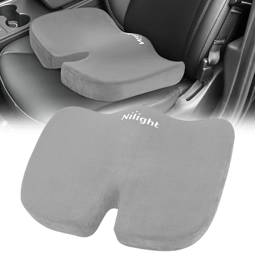 Nilight Car Seat Cushion Gray Velvet Gel Memory Foam Seats Soft and Comfortable Suitable for Daily Life and Driving Relieves Sciatica and Tailbone Pain Improves Drive Vision - color: Grey Velvet
