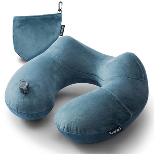 Keemall Inflatable Travel Neck Pillow for Airplane Sleeping Blow Up Neck Support Air Pillow Traveling on Plane Long Flights Washable - color: Grey, size: Medium