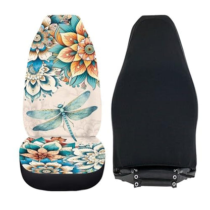 Boho Flower Print Car Front Seat Cover Dragonfly Auto Seat Cover Car Interior Accessories Anti Slip Car Seat Protector - color: Boho Flower Dragonfly