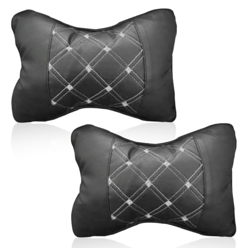 2PCS Car Neck Pillow, Soft Comfortable Headrest Pillow with Adjustable Strap, Car Seat Head Rest Cushion Pad, Universal Automotive Interior Accessory for Driving Fatigue Relief (White/Black) - color: White/Black