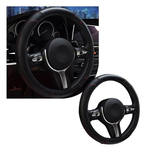 povtii Car Steering Wheel Cover, 15 Inch Leather Breathable Auto Steering Wheel Protector, Comfortable Non-Slip Vehicle Steering Wheel Covers, Universal Interior Car Accessories (Black) - color: Black
