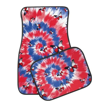 Butterfly Tie Dye Red Blue Automotive Floor Mats Front and Rear Car Mat Carpet Set 4 Pcs Universal Fit for July of 4th - color: Butterfly Tie Dye Red Blue