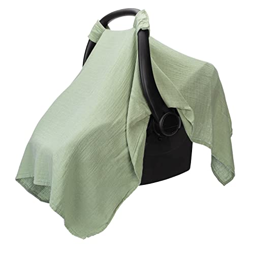 Comfy Cubs Baby Car Seat Cover - Soft, Breathable Bamboo Rayon and Muslin Cotton Blend - Lightweight Canopy for Sun, Bug, and Comfort Protection - Large Size Infant Seat Cover in Sage Design - color: Sage