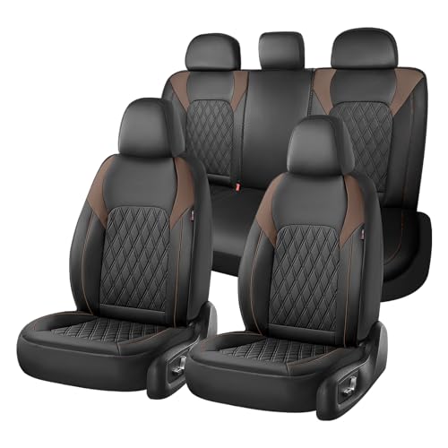 Coverado Leather Seat Covers, Front and Back Seat Covers for Cars, Waterproof Automotive Seat Covers Car Seat Protector Car Seat Cushion Universal Interior Truck Accessories Fit Most Cars Black&Coffee - color: Black&Coffee, size: FullSet