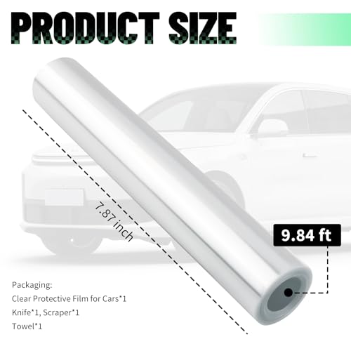 9.84 Ft×7.87 Inch Car Door Protector for Dogs,Cuttable Clear Car Door Edge Guards Avoids Dog Scratches,Dirt,Dust,Universal Clear Protective Film for Cars with Knife,Scraper,Towel