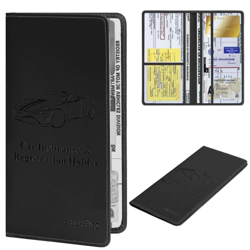 Car Registration & Insurance Card Holder Leather Auto Glove Box Organizer Document Wallet with Magnetic Shut - color: Black-Upgraded