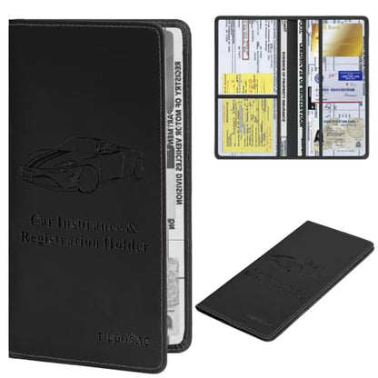 Car Registration & Insurance Card Holder Leather Auto Glove Box Organizer Document Wallet with Magnetic Shut - color: Black-Upgraded