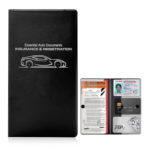 Car Registration and Insurance Holder, 9.6"x5.2" Auto Glove Box Card Organizer with Sticky Closure, Waterproof Vehicle Document Organizer Glove Box Wallet Case for Women Men (Small Car, Black)