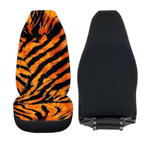 Tiger Stripes Print Car Front Seat Covers, Thin Breathable Easy to Install Automotive Bucket Seat Covers Fits Most Cars SUV Trucks, 2 Piece - color: Tiger Stripes