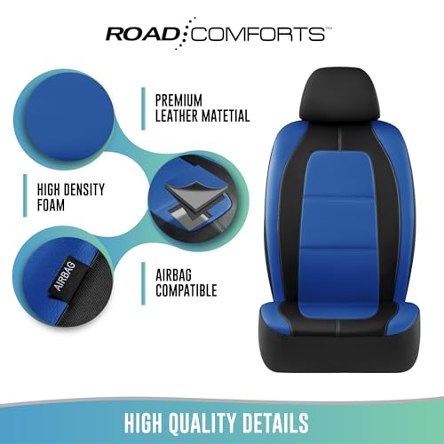 Road Comforts Car Seat Cover, Leather Car Seat Covers, Front Low Back Sport Seat Covers, Airbag Compatible, Universal Fits for Most Cars (Blue)