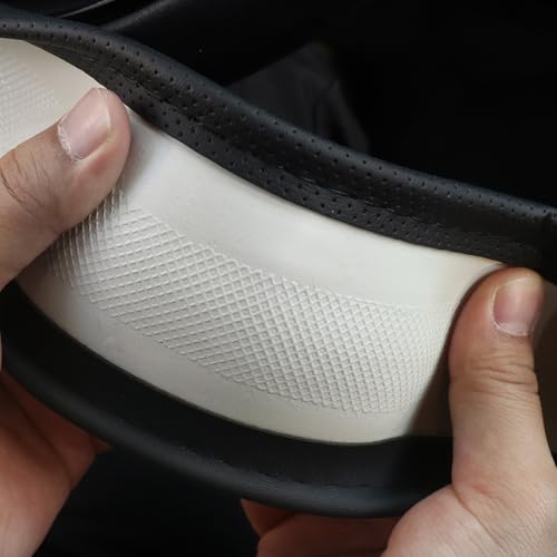 Car Steering Wheel Cover 15 inch, Nappa Leather Steering Wheel Protector, Breathable, Comfortable, Anti-Slip, Black - color: Black-3