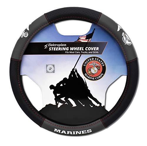 Elektroplate Officially Licensed US Marine Corps Premium Steering Wheel Cover - Medium Size - Fits Mid-Size SUVs and Trucks with Diameter 14.7” to 15.4”