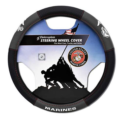 Elektroplate Officially Licensed US Marine Corps Premium Steering Wheel Cover - Medium Size - Fits Mid-Size SUVs and Trucks with Diameter 14.7” to 15.4”