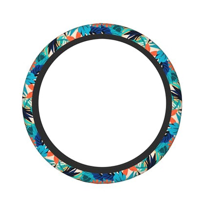 Car Steering Wheel Cover,Tropical Leaves Universal Non Slip Wheel Protector 15 Inch Elastic Car Accessories for Men Women - color: Tropical Leaves