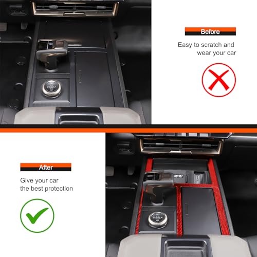 for Hummer EV Accessories Center Console Gear Shift Panel Trim Cover Real Carbon Fiber Gear Shift Control Anti-Scratch Panel Decorative Sticker Compatible with Hummer EV Pickup SUV 2024 2025 (Red) - style: Red